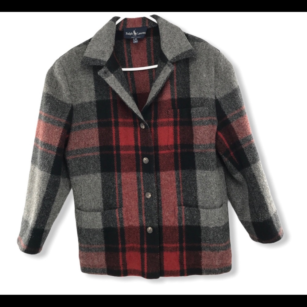 Vtg POLO Ralph Lauren Plaid 100% Wool Jacket
